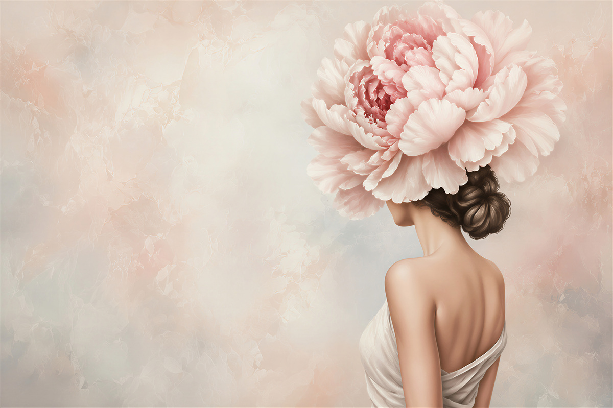 Fototapeten Mädchen mit Blumen statt Haaren