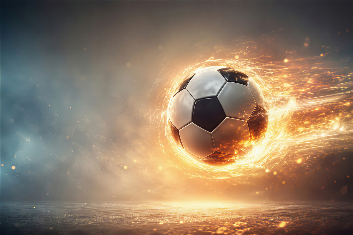 Fototapeten Fußball in den Strahlen des Feuers