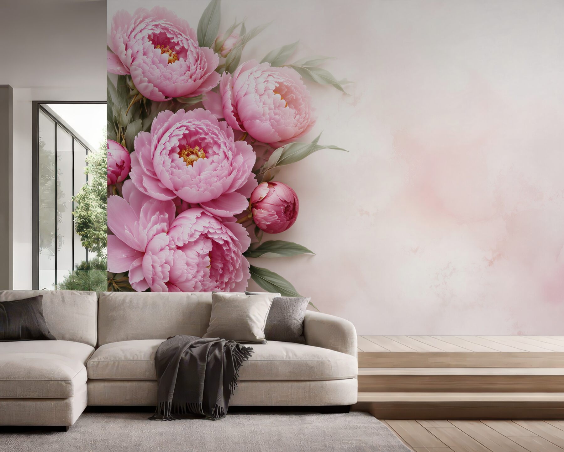 Fototapeten große Knospen rosa Pfingstrosen