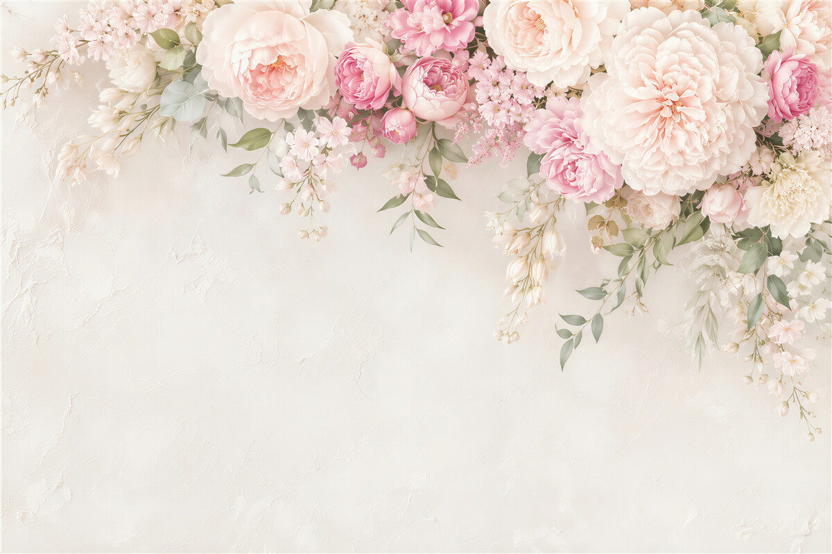 Fototapeten weiße und rosa Rahmen mit Blumen
