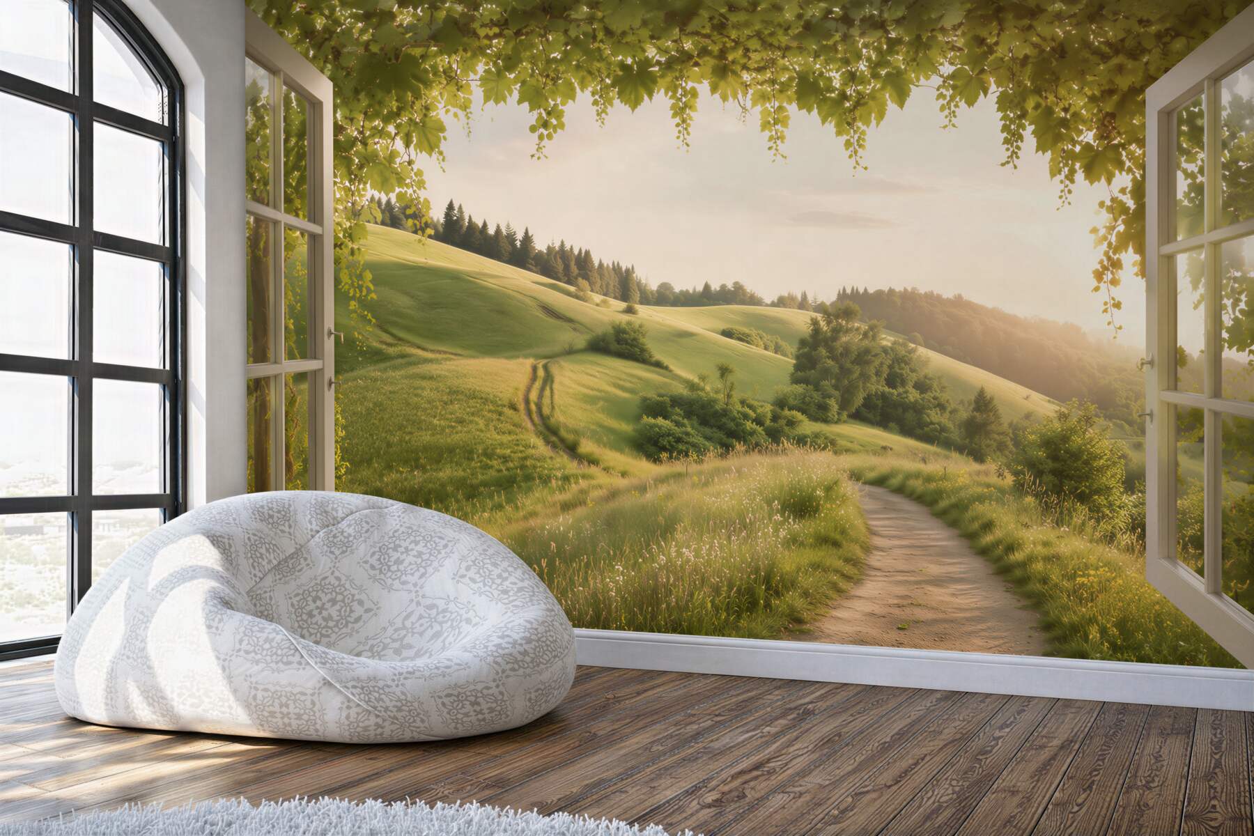 Fototapeten Sommerpanorama vom Fenster