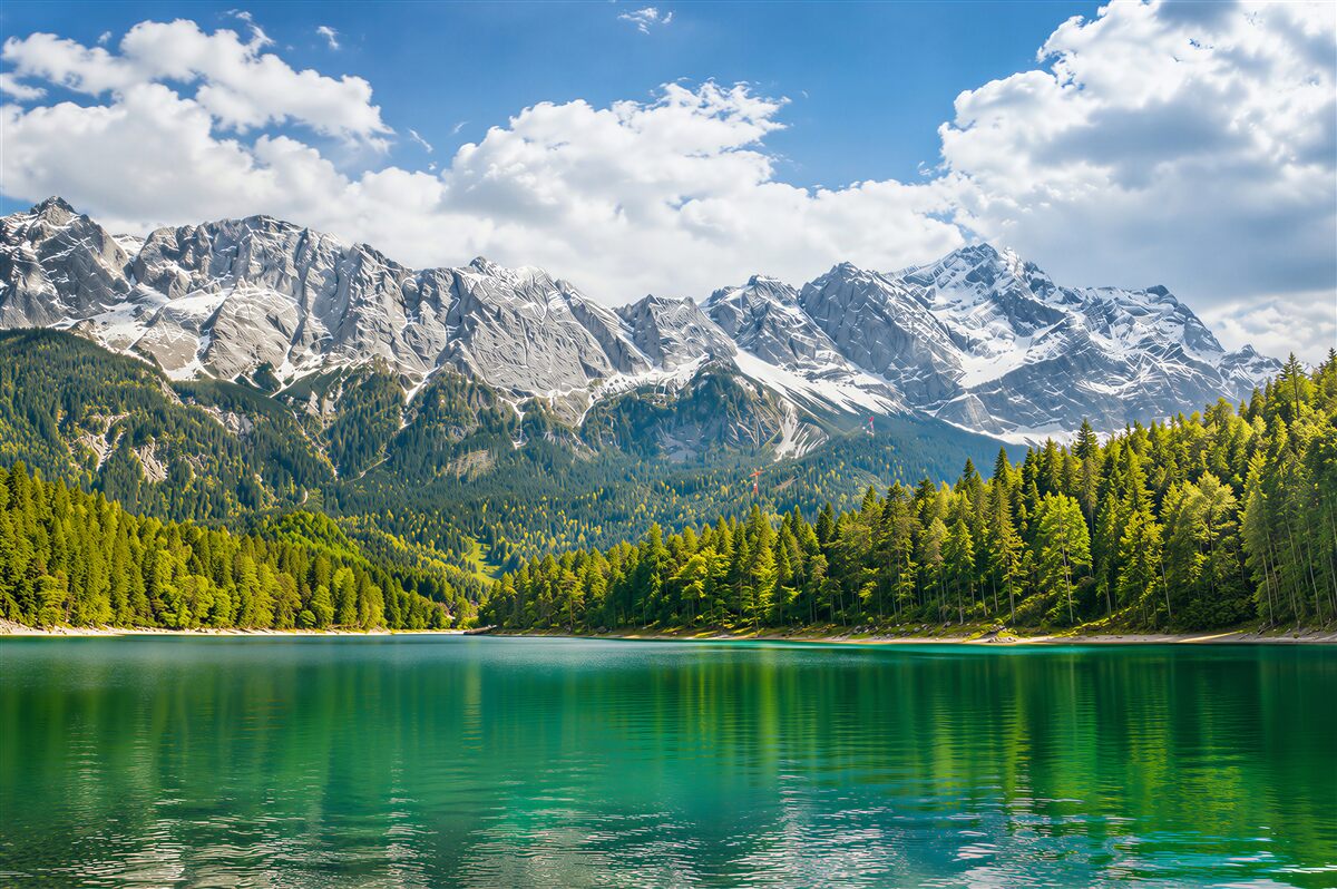 Fototapeten unglaubliche Aussicht auf den Fluss und die Berge