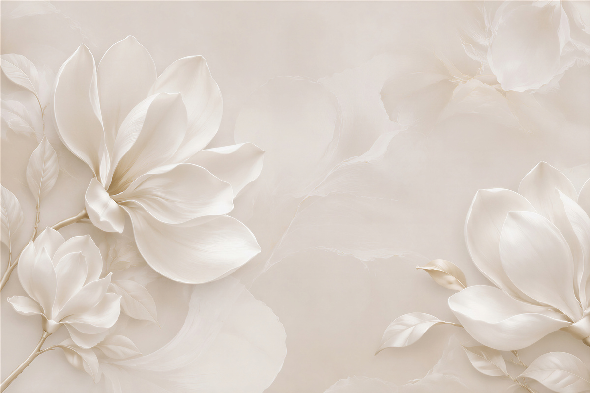 Fototapeten Blumen und Vögel aus weißem Stoff