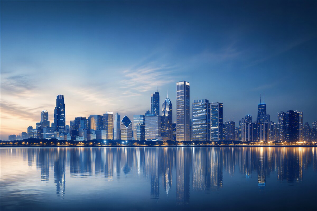 Fototapeten Reflexion der nächtlichen Lichter der Stadt im Wasser
