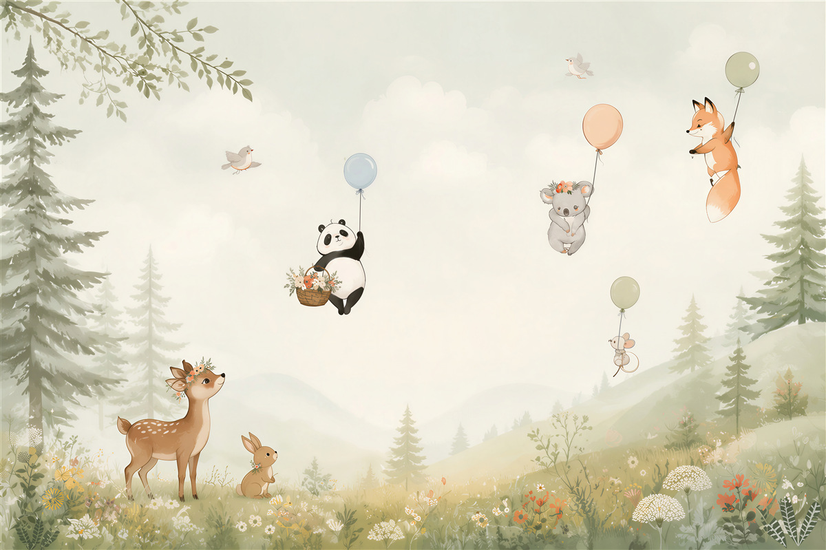 Fototapeten Tiere, die mit Ballons fliegen