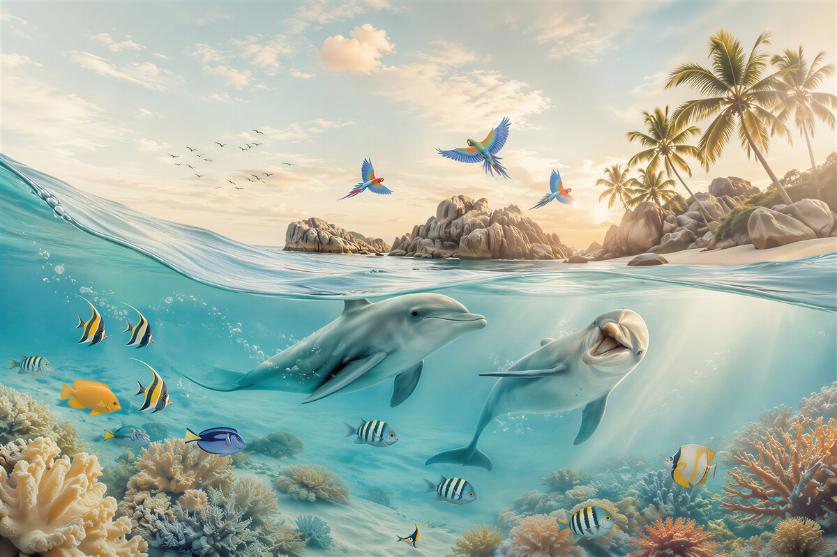 Fototapeten Delfine kommen aus dem Wasser