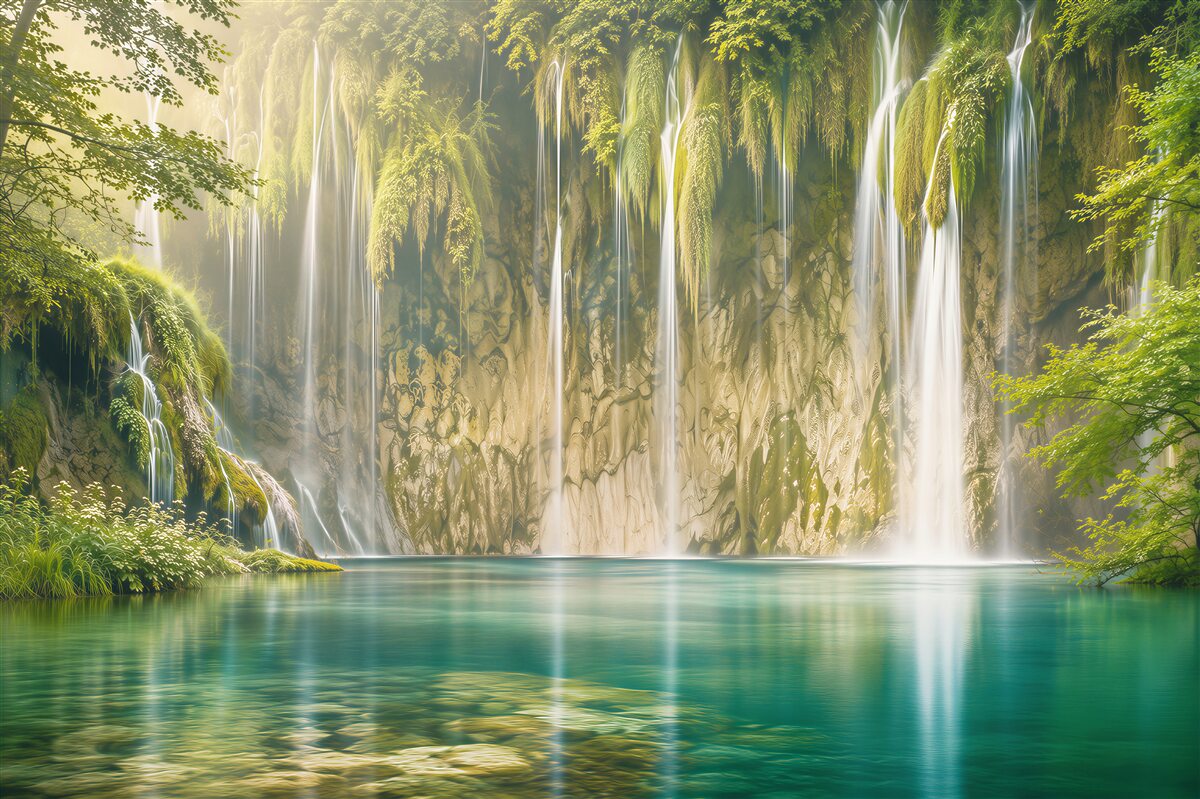 Fototapeten faszinierender Bergwasserfall