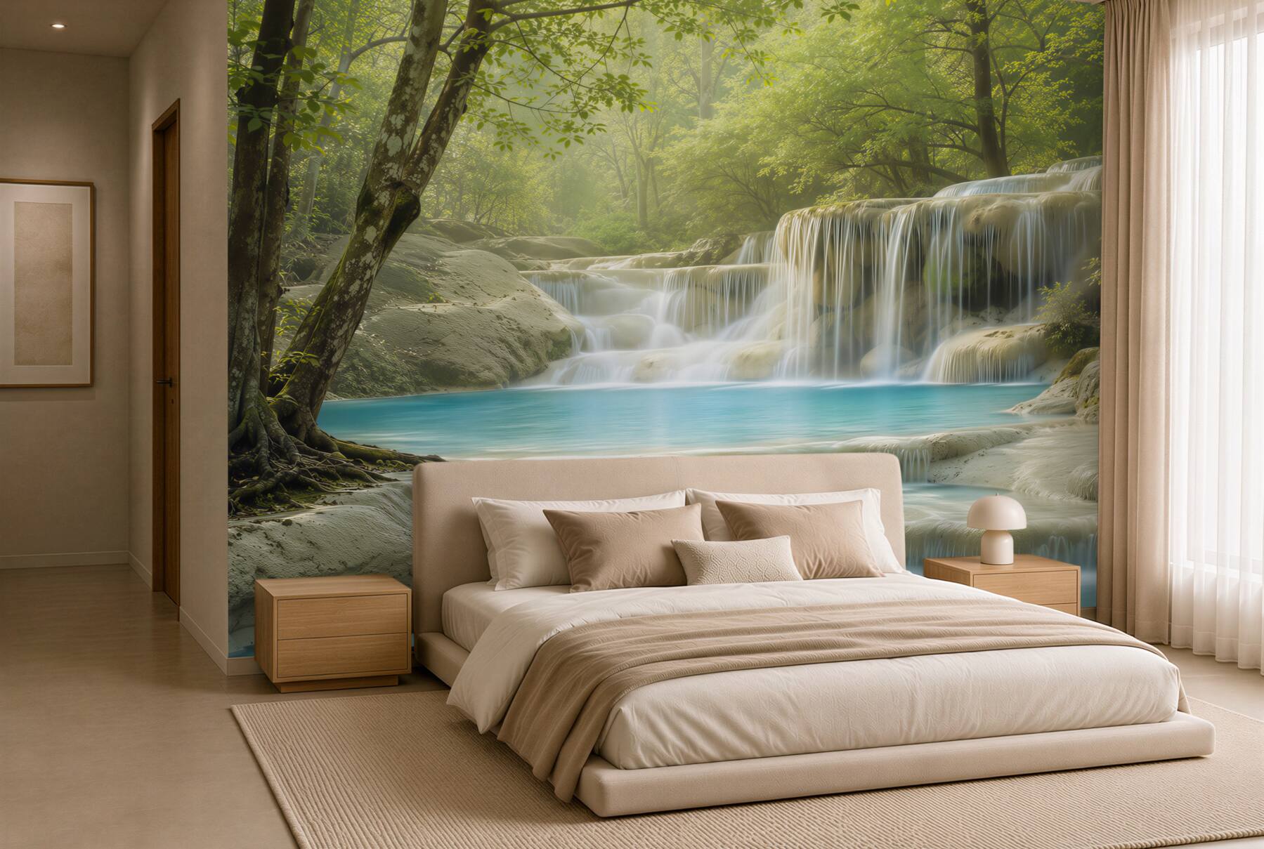 Fototapeten klare, blaue Wasser eines Waldwasserfalls