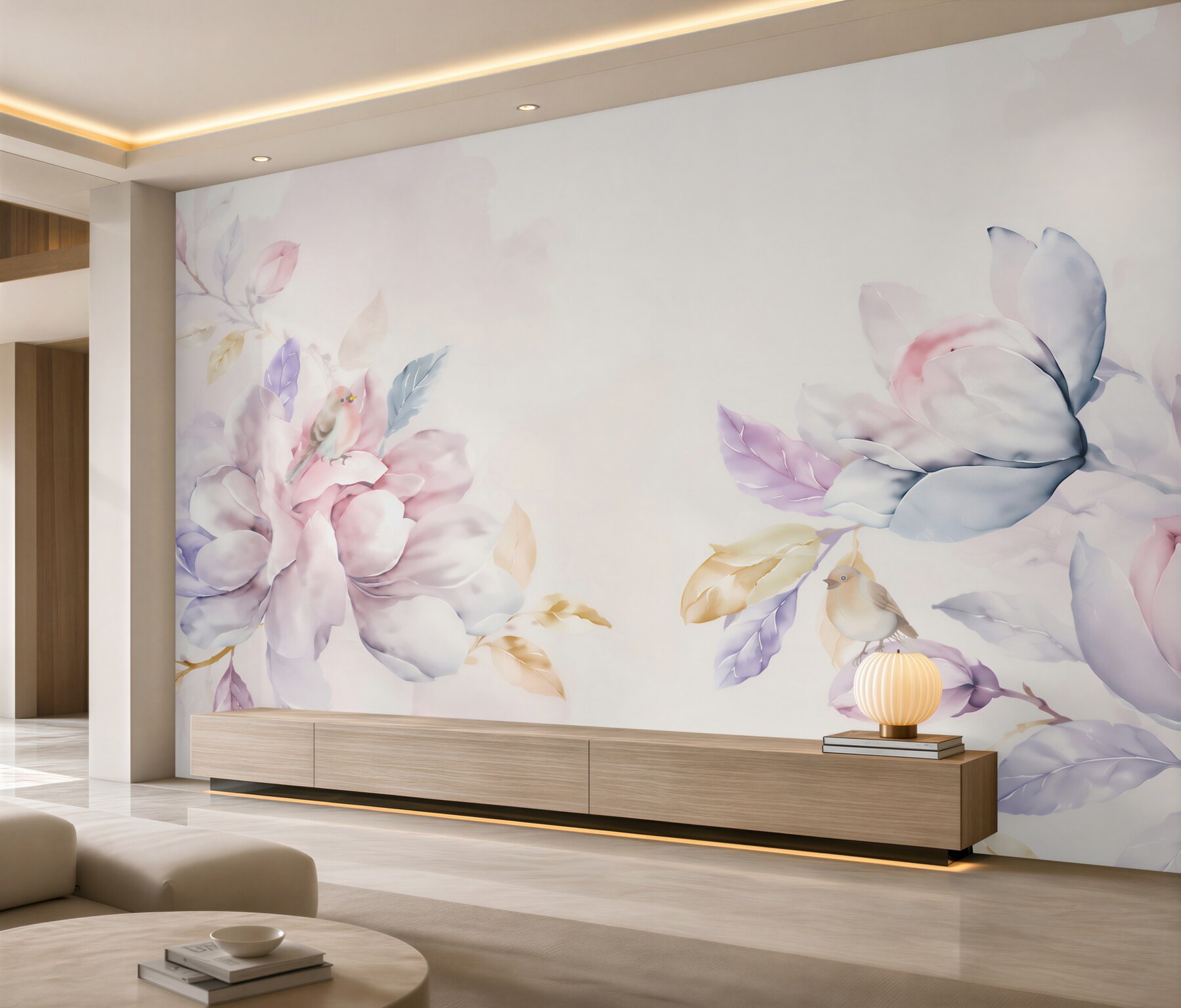 Fototapeten Zweig mit leuchtend roten Blumen