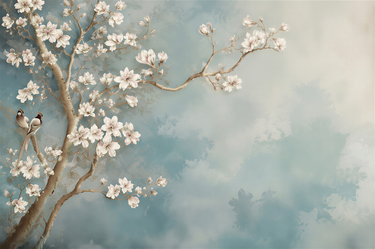 Fototapeten blühende Magnolie und die nahende Nacht