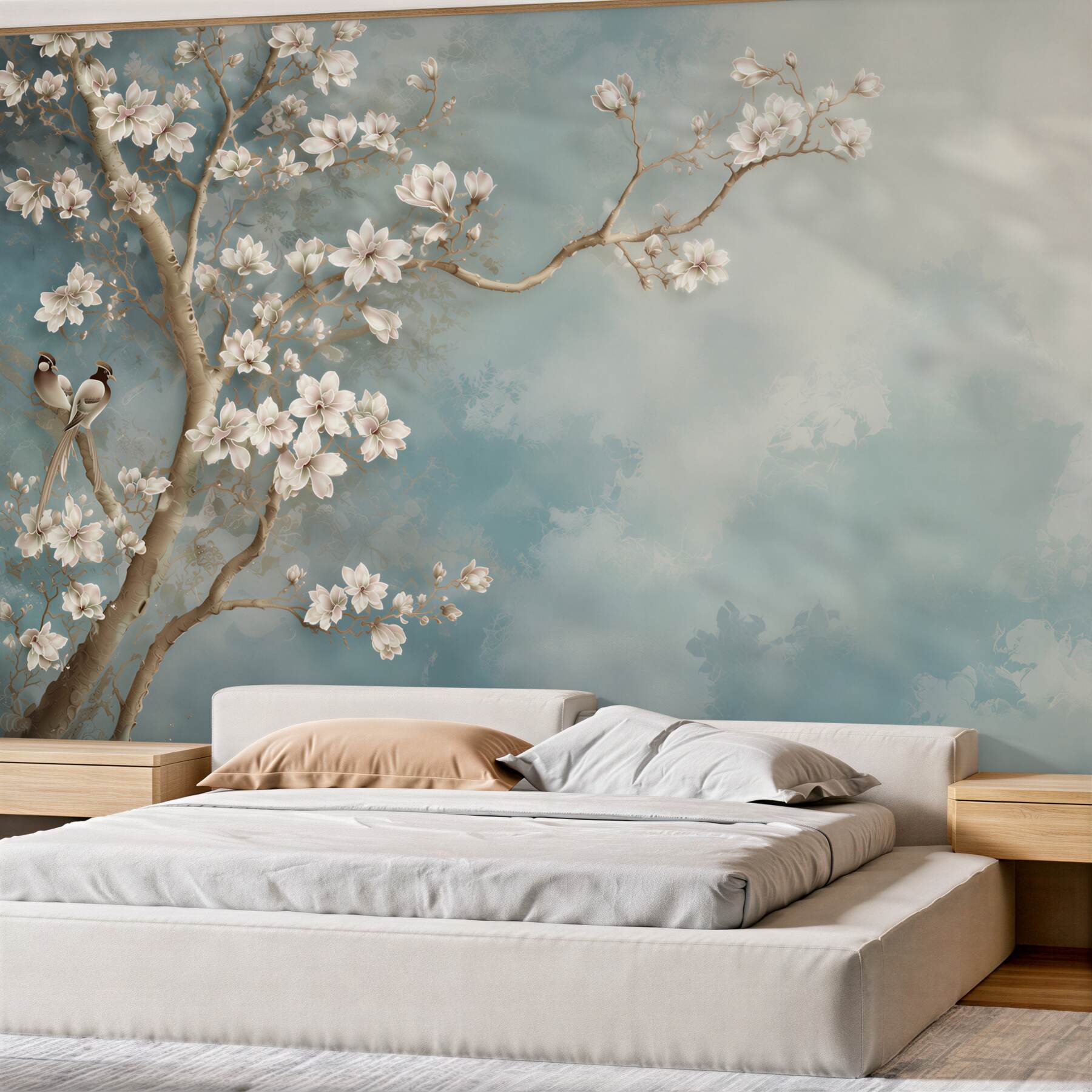 Fototapeten blühende Magnolie und die nahende Nacht
