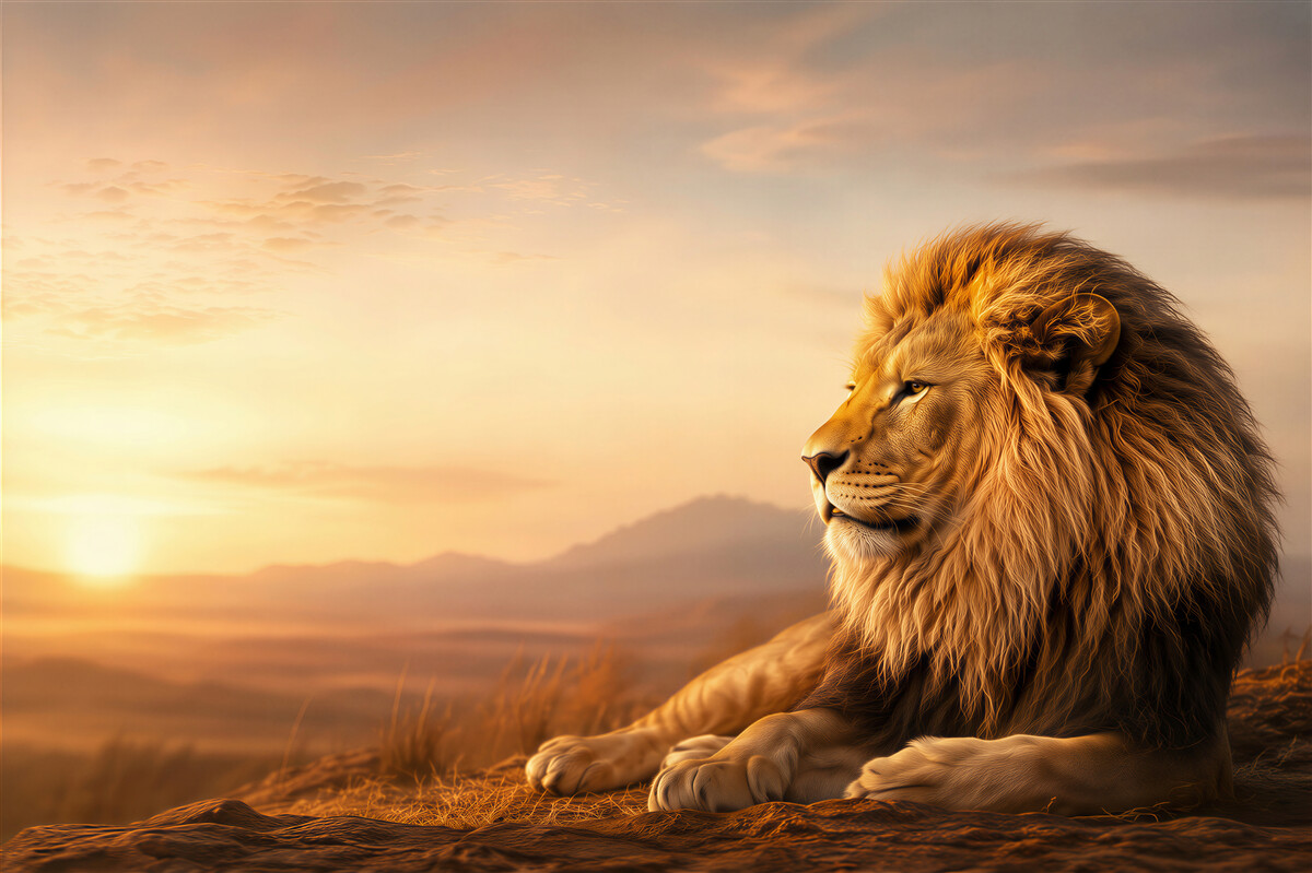 Fototapeten alter Tiger schaut den Sonnenuntergang an