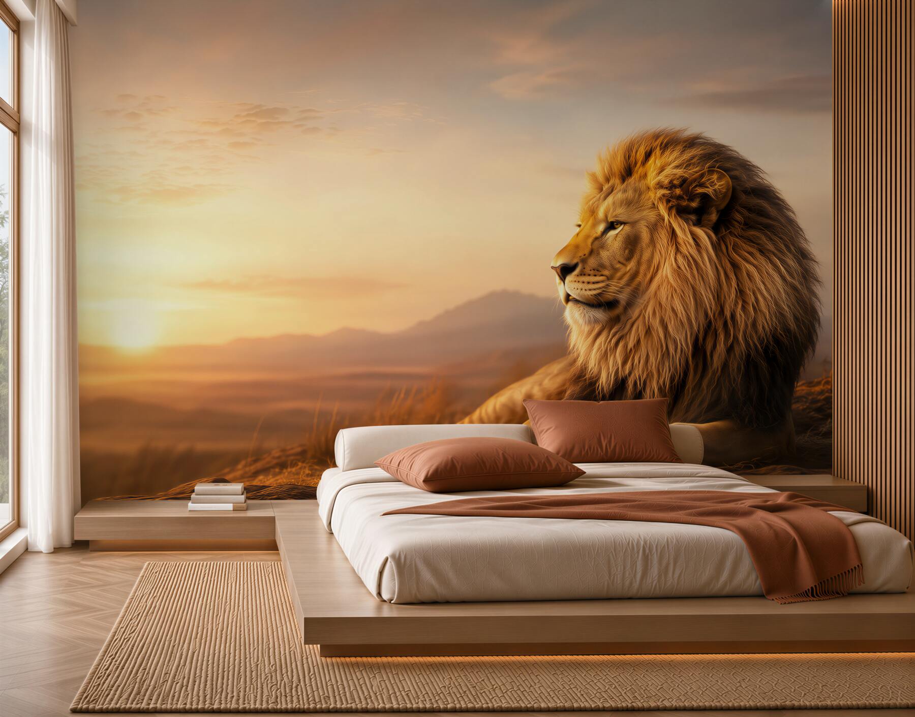 Fototapeten alter Tiger schaut den Sonnenuntergang an