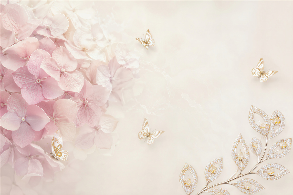 Fototapeten Rosa Blumen und Schmetterlinge