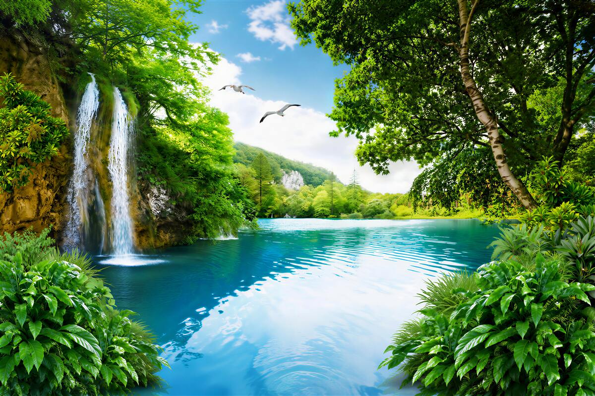 Fototapeten Wasserfall und Lagune