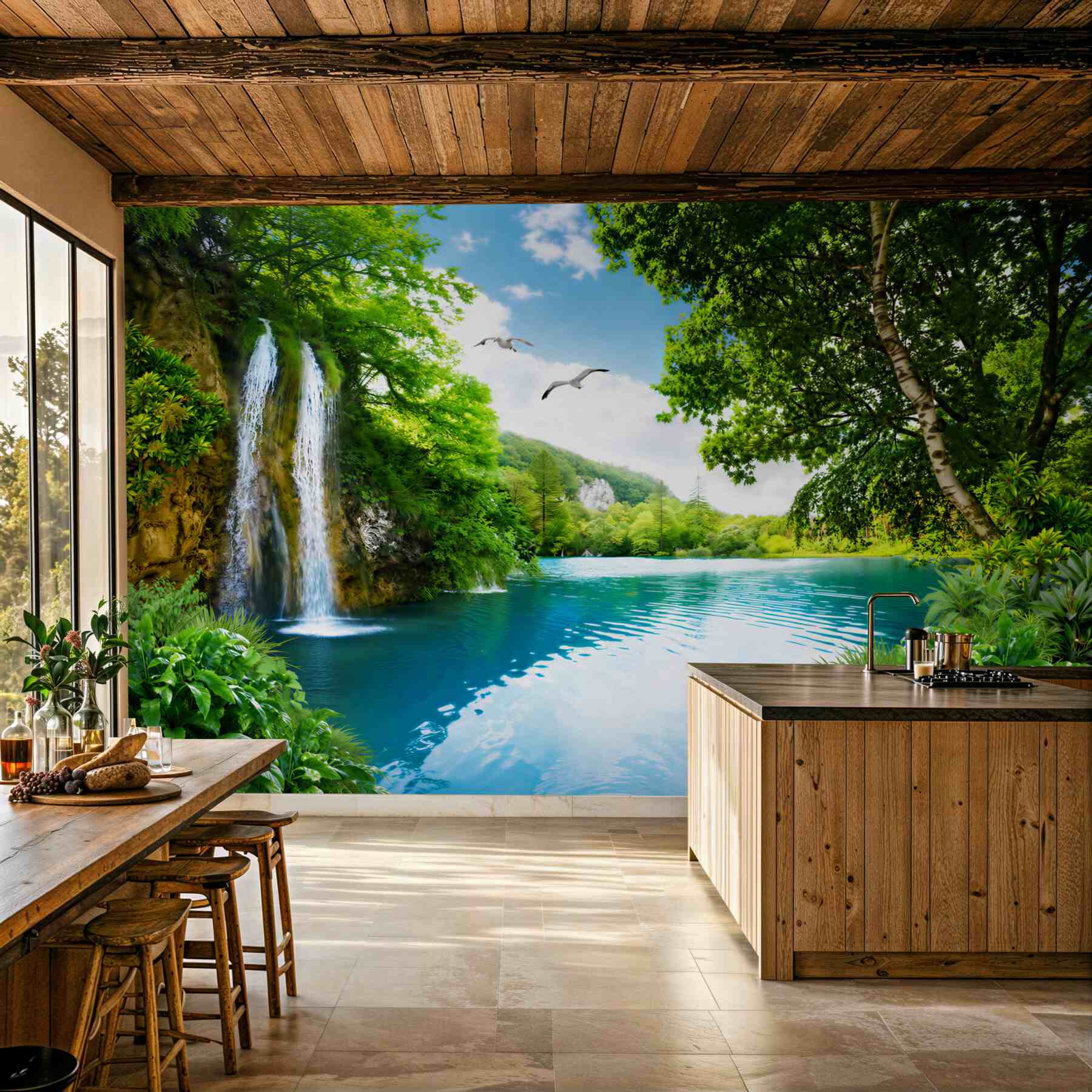 Fototapeten Wasserfall und Lagune