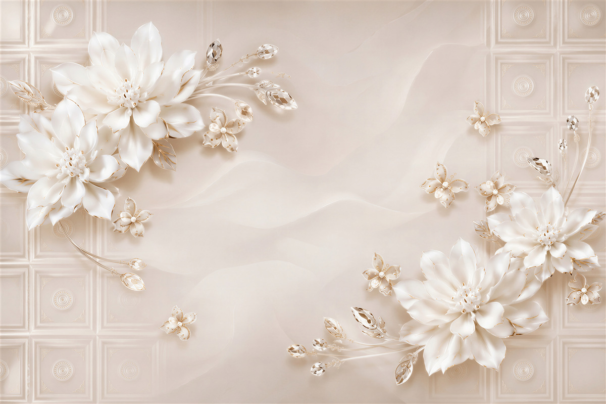 Fototapeten weiße Blumen an der Wand