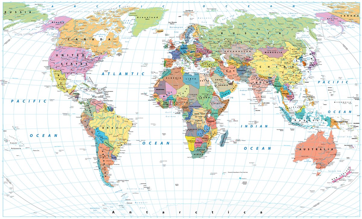 Fototapeten geopolitische Weltkarte