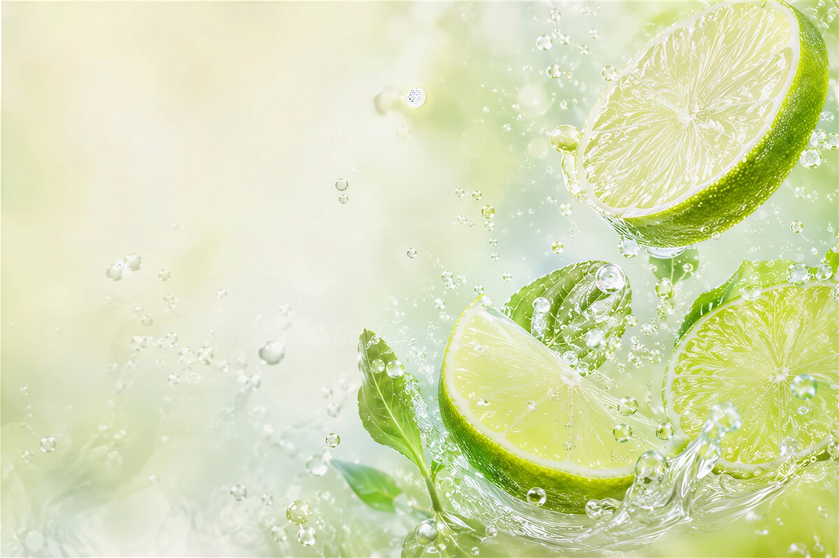 Fototapeten Scheiben von Zitrone und Limette im Wasser
