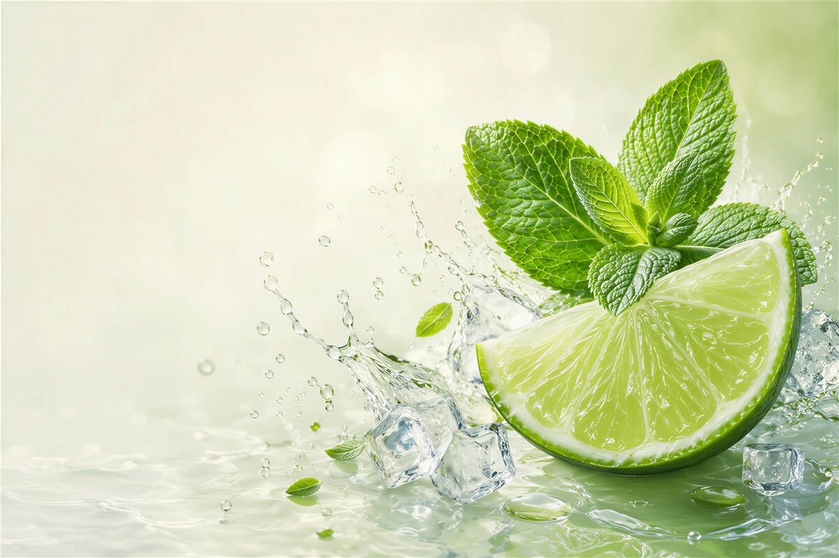 Fototapeten Mojito mit Limette und Minze
