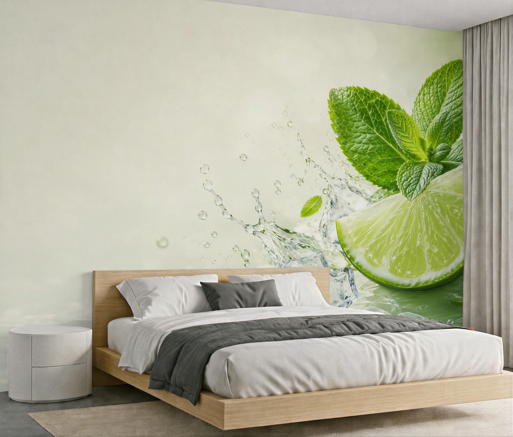 Fototapeten Mojito mit Limette und Minze