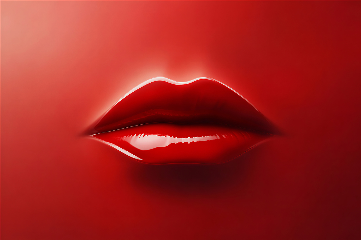 Fototapeten saftige rote Lippen auf rotem Hintergrund