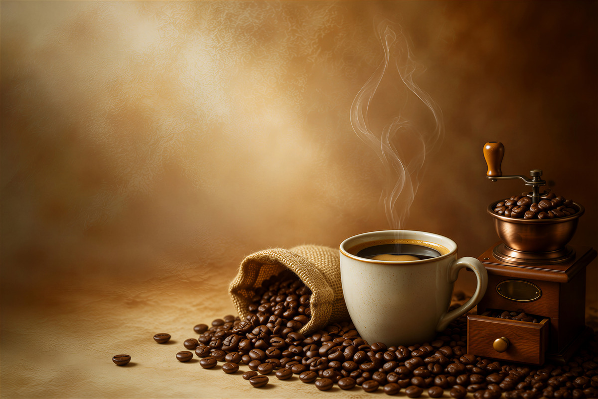 Fototapeten Mischung aus Kaffeebohnen und Kaffee