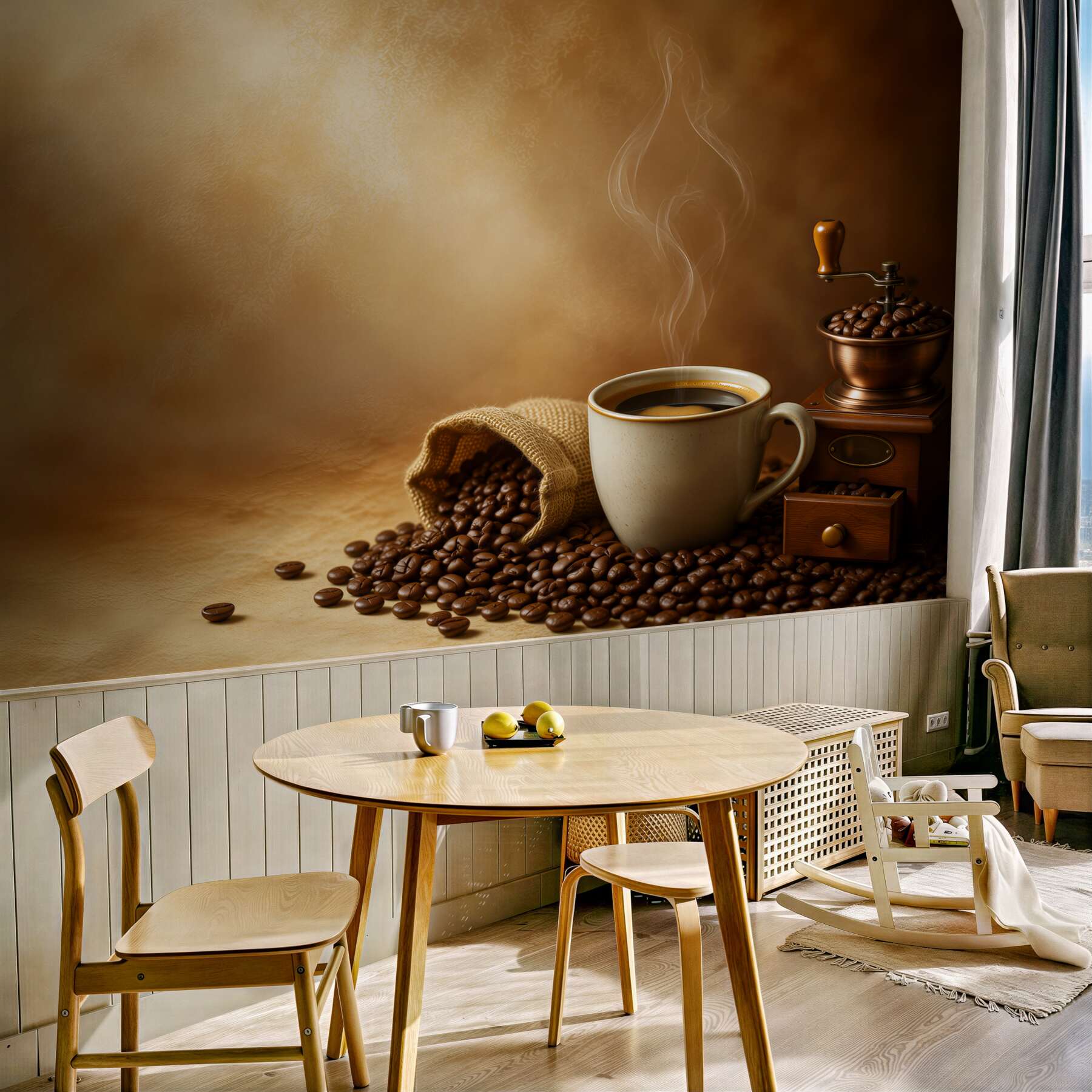 Fototapeten Mischung aus Kaffeebohnen und Kaffee