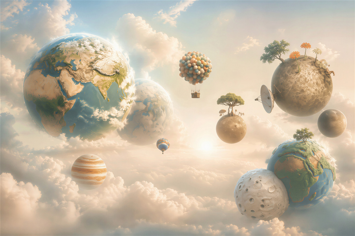 Fototapeten futuristische Planeten und Mechanismen