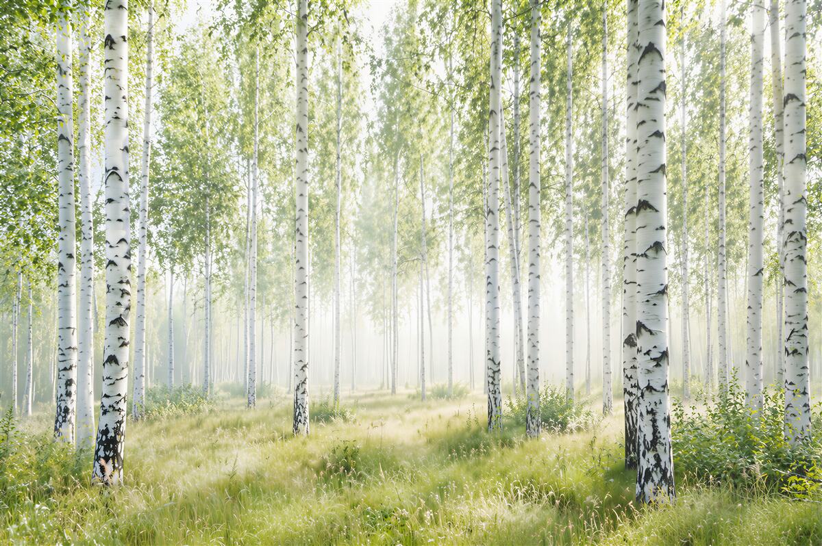 Fototapeten schlanker Birkenwald