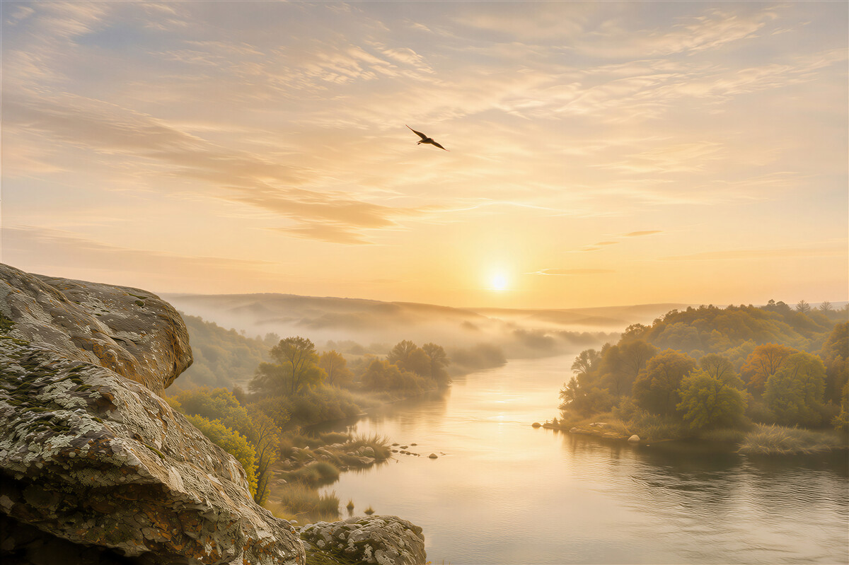 Fototapeten warme Sonnenstrahlen über der herbstlichen Natur