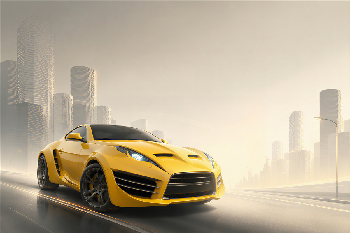 Fototapeten gelbes Sportauto