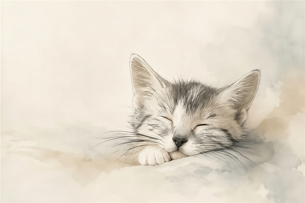 Fototapeten Gezeichneter Kater mit geschlossenen Augen
