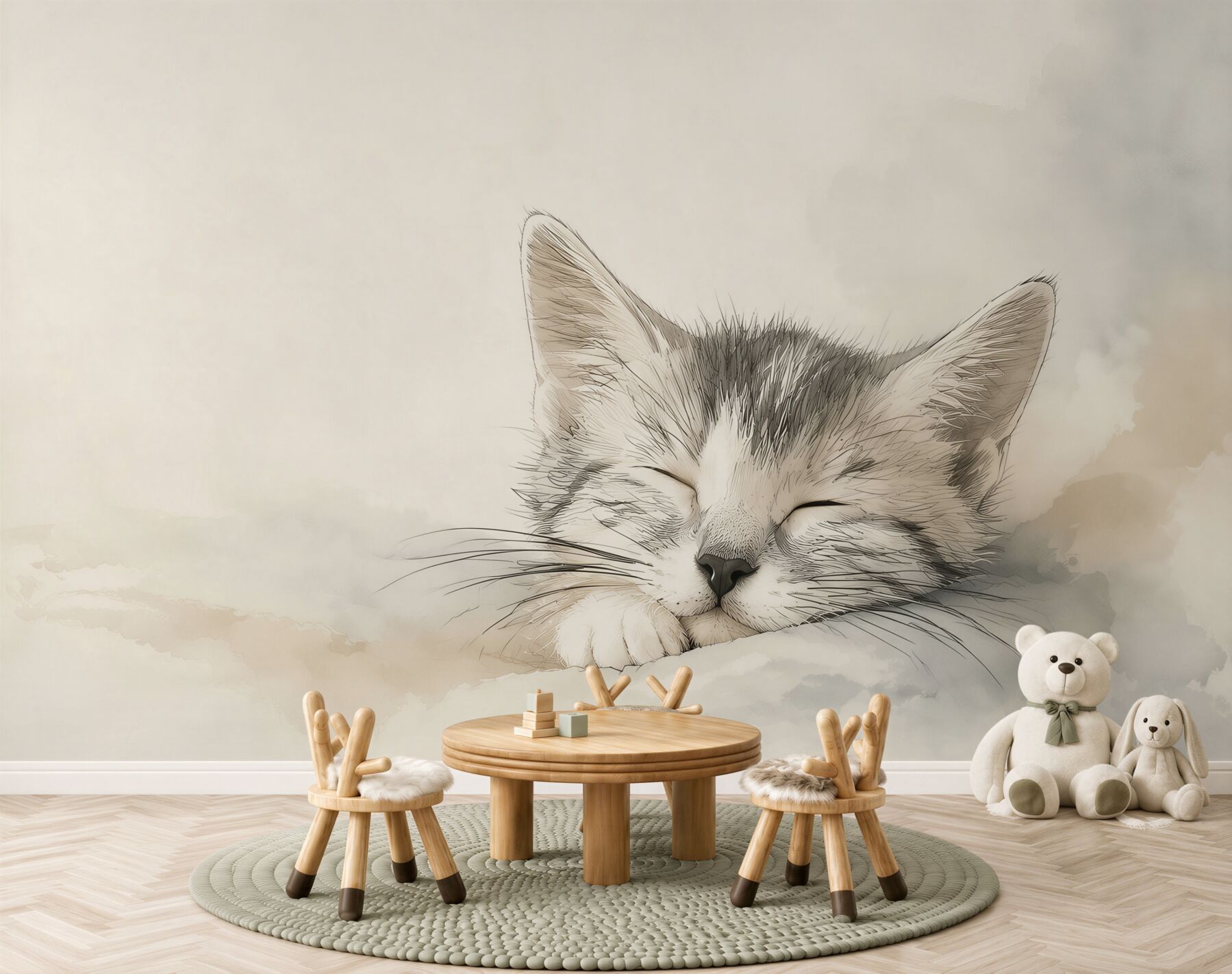 Fototapeten Gezeichneter Kater mit geschlossenen Augen
