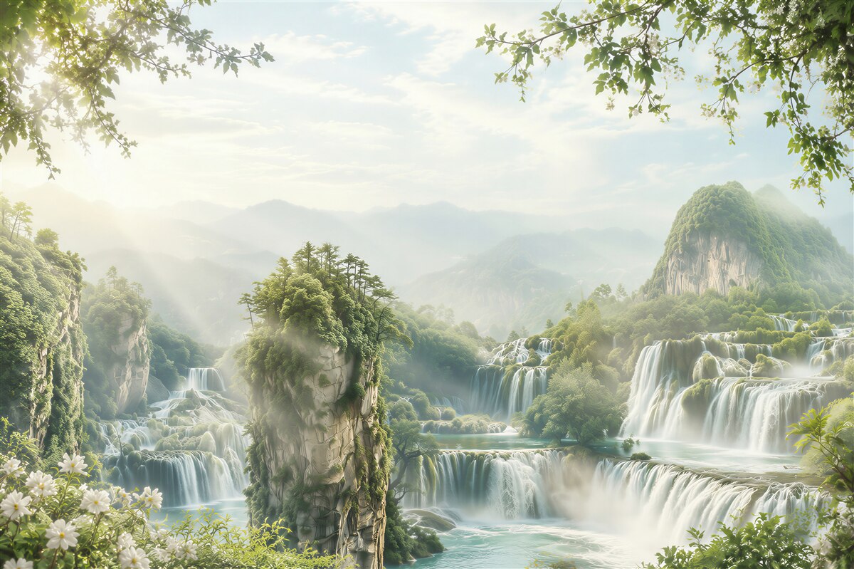 Fototapeten Blick auf unglaubliche große Wasserfälle