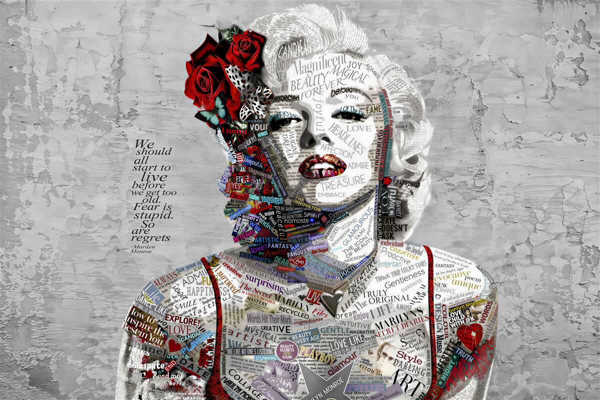 Fototapeten Marilyn Monroe mit roten Rosen im Haar