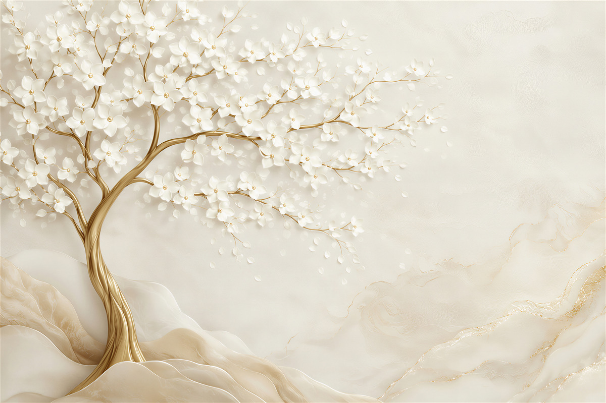 Fototapeten Sommerbaum mit weißen Blumen