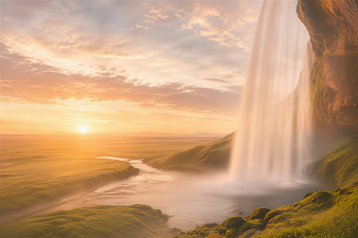 Fototapeten Wasser, das von einem Wasserfall fällt