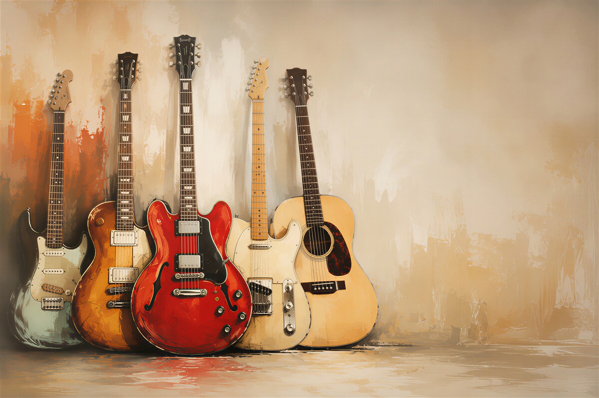 Fototapeten Verschiedene gemalte Gitarren