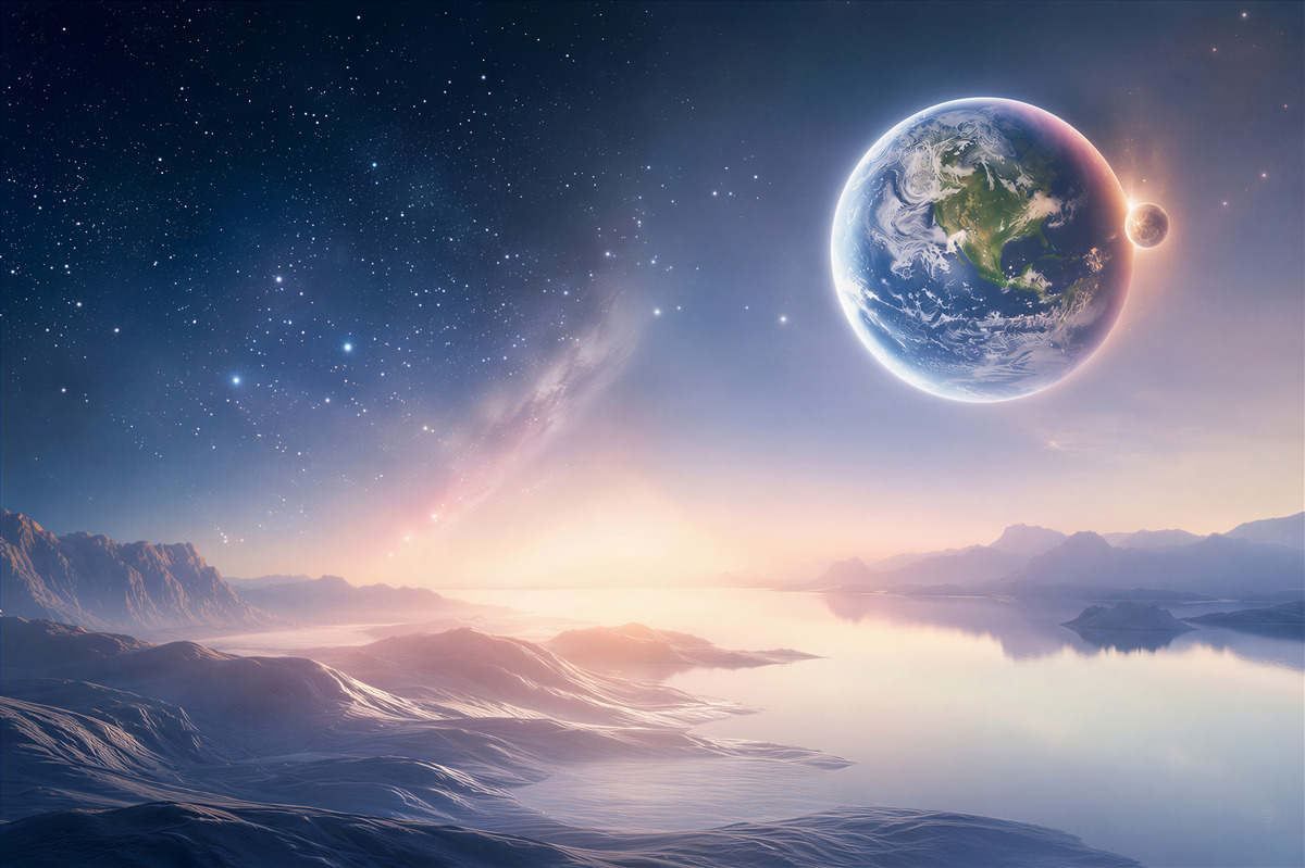 Fototapeten Blick auf die Erde von einem anderen Planeten