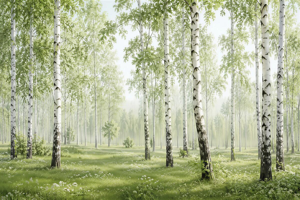 Fototapeten viele Birken im Wald