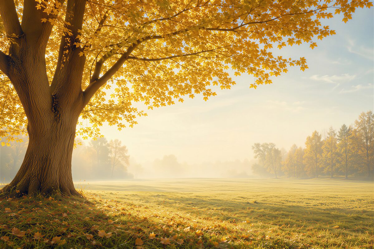 Fototapeten Sonne im Herbstwald