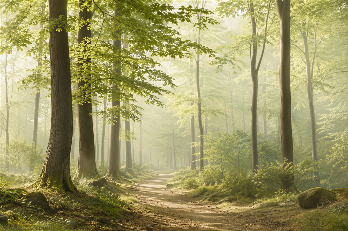 Fototapeten Lichtung im grünen Wald