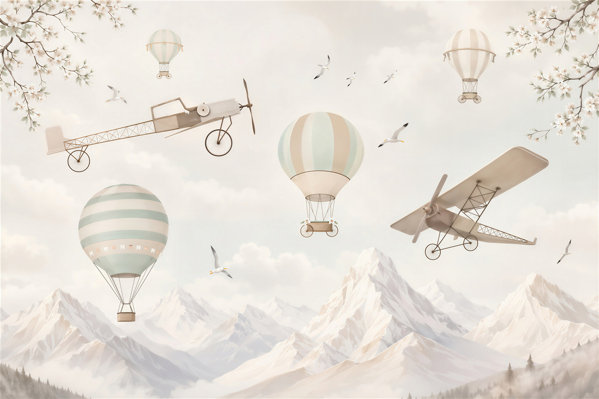 Fototapeten Verschiedene Flugzeuge über den Bergen