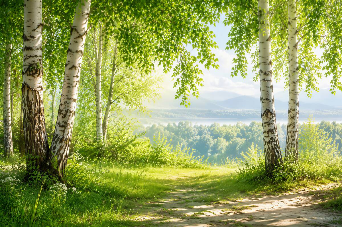 Fototapeten Grüner Birkenwald