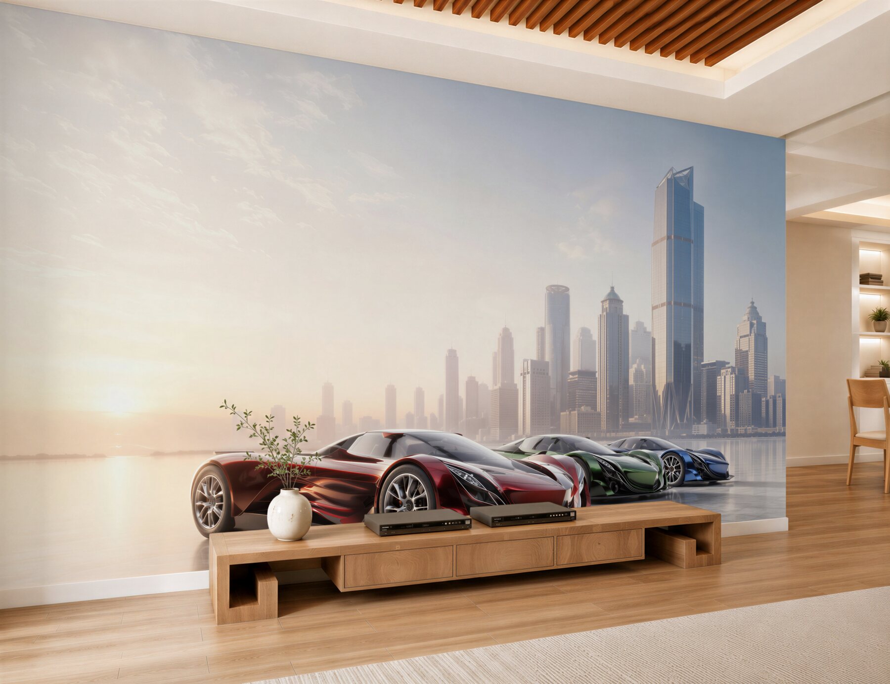 Fototapeten Drei Sportwagen vor einer Metropole