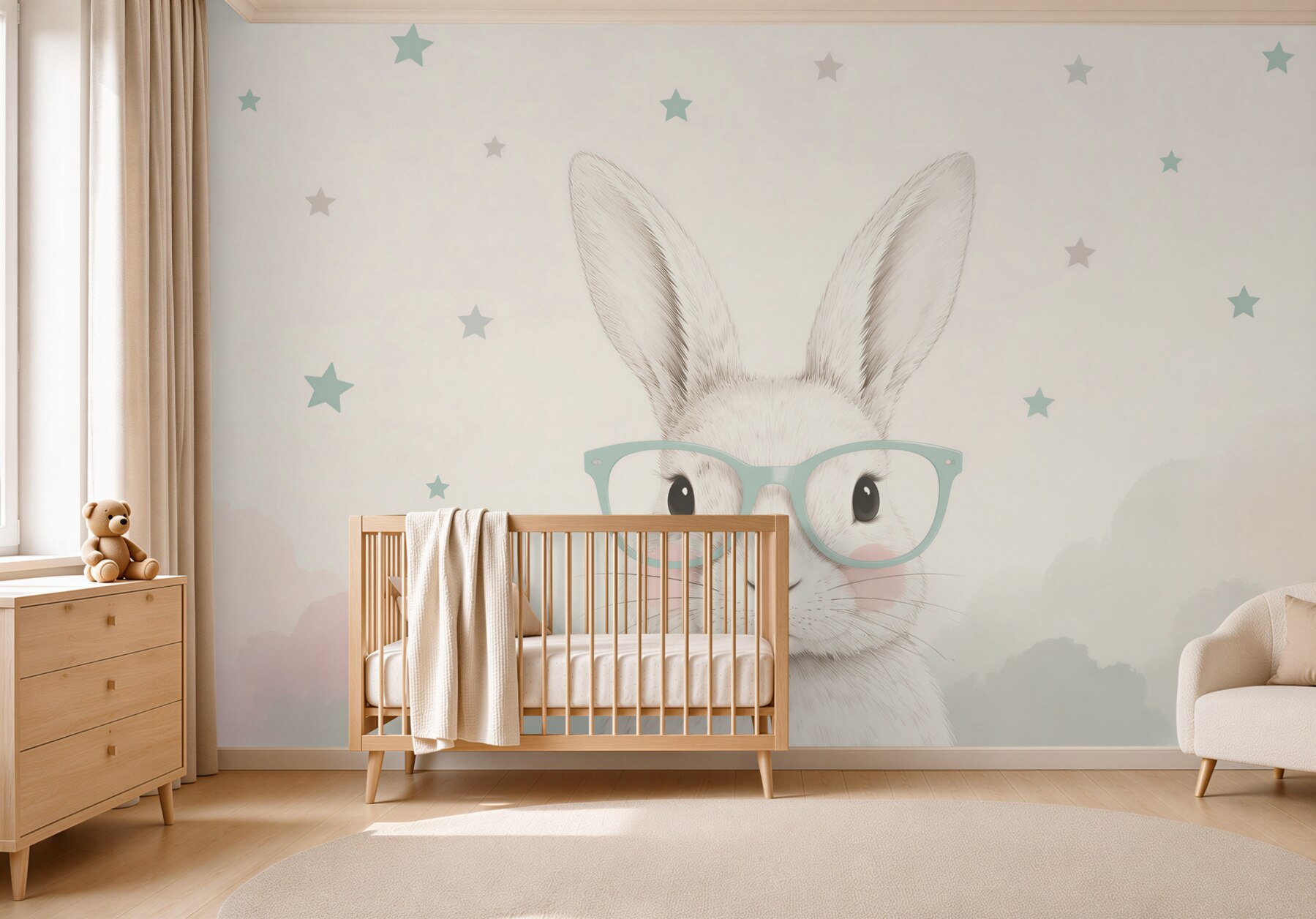 Fototapeten Zusammenfassung Hase mit Brille