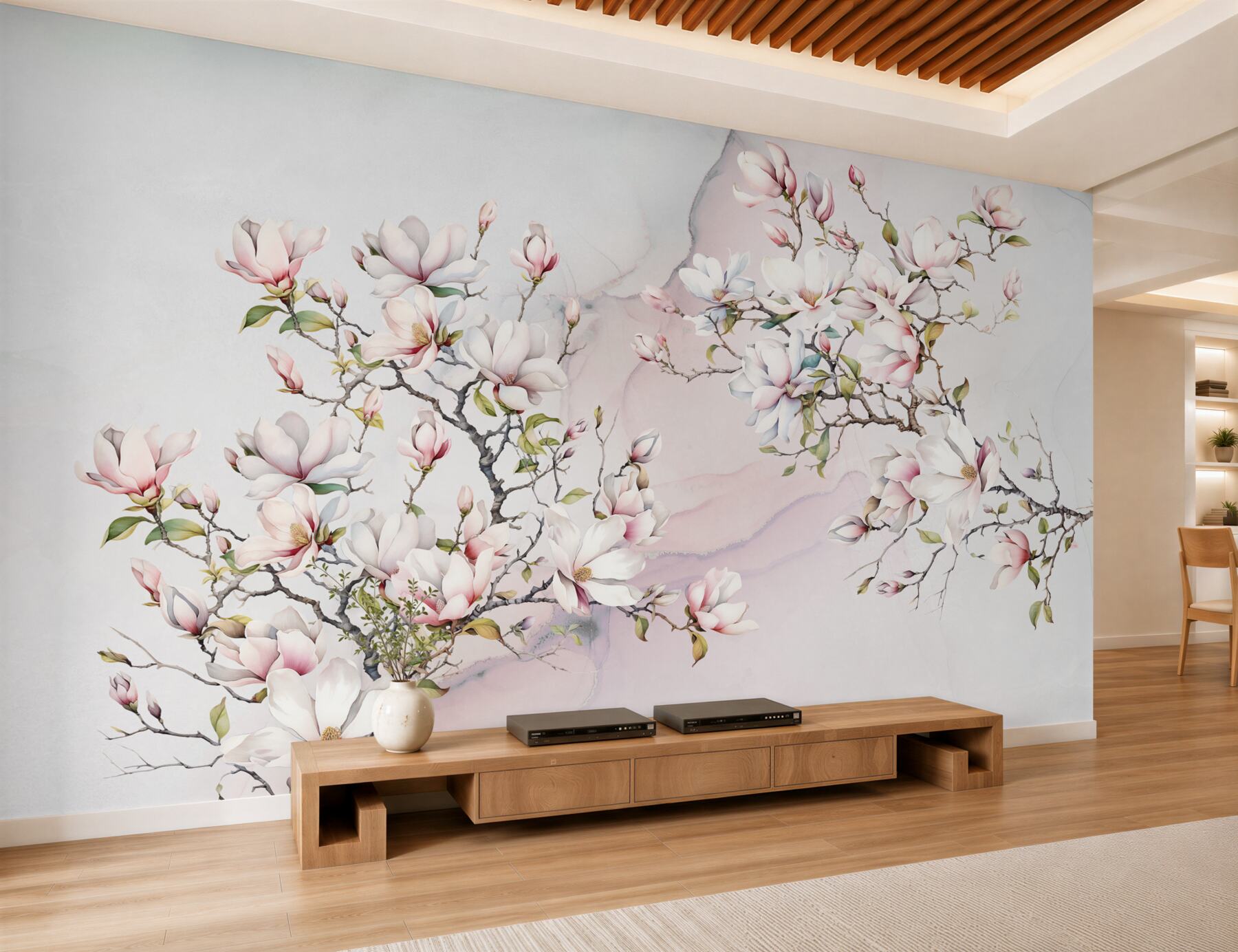 Fototapeten Schöne weiße und rosa Magnolienzweige