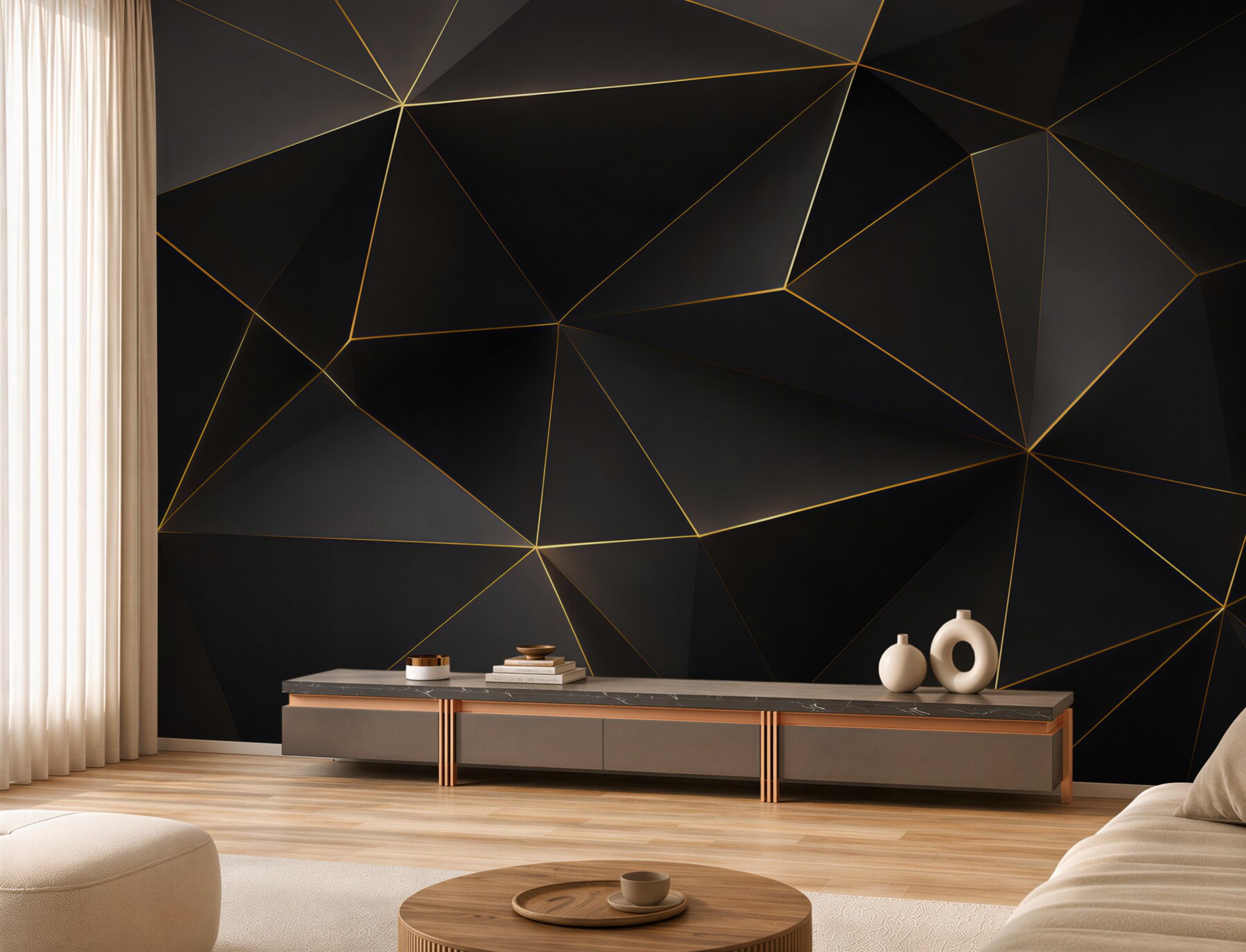Fototapeten Schwarze Dreiecke mit Gold