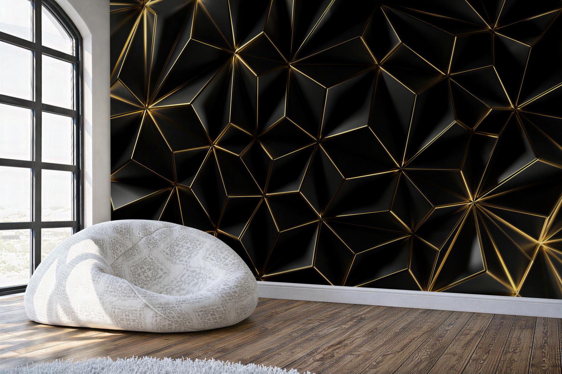 Fototapeten Schwarze volumetrische Figuren in Gold